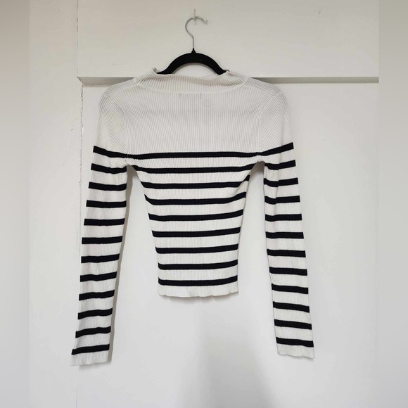 Eclipse Ribbed Striped Mock Neck Long Sleeve Top - Picture 2 of 3
